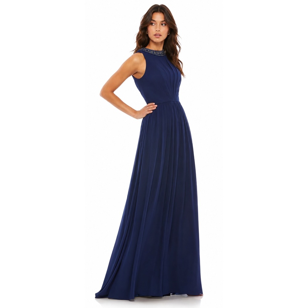 IEENA FOR MAC DUGGAL Womens New Maxi Dress 16 Blue Beaded Embellished Sleeveless